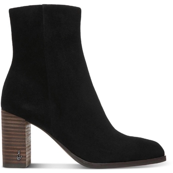 Sam Edelman Osten Black Suede Leather Stacked Heel Mid Calf Boots Shoes 8 - Picture 15 of 15